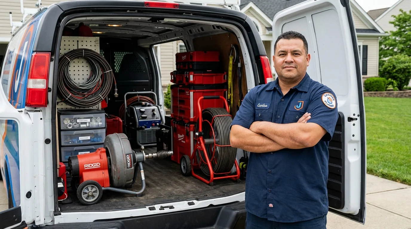 Professional drain cleaning equipment and Johns Plumbing LLC plumber in Spring