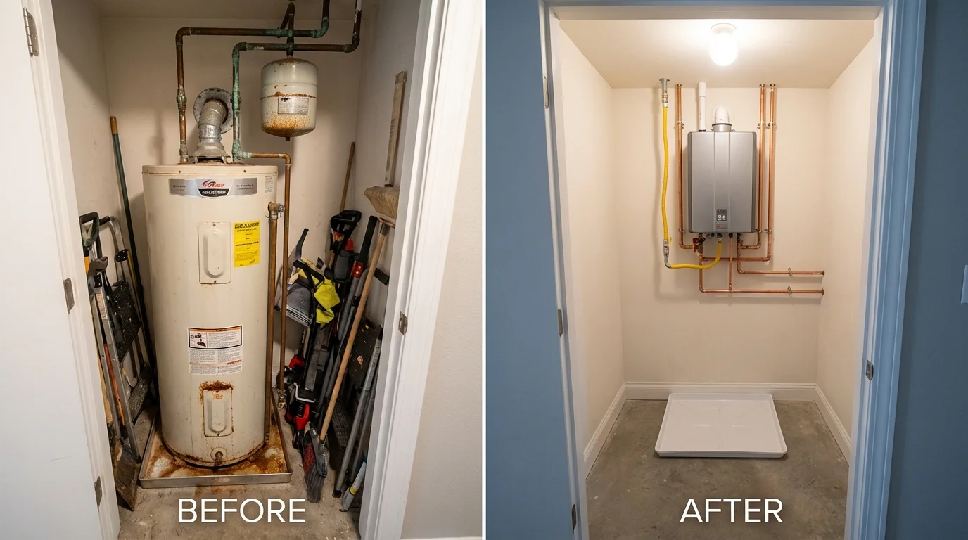 Tank water heater versus wall-mounted tankless unit comparison for Spring, TX homeowners