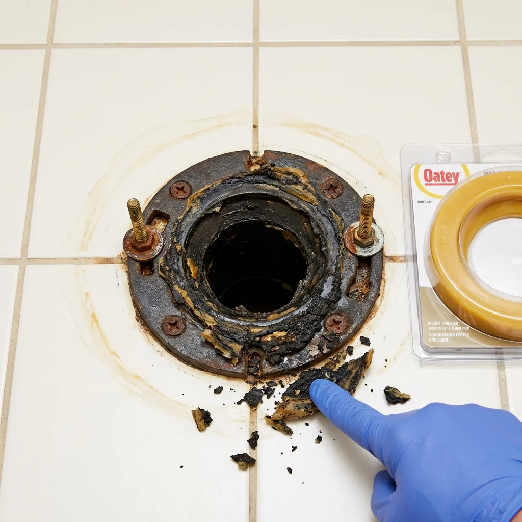 Failed wax ring showing water seepage at the base of a toilet in a Spring, TX home