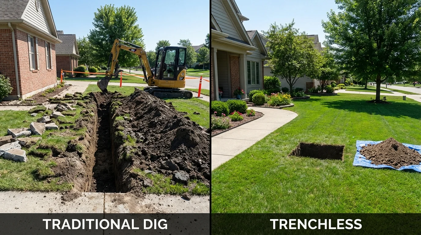 Trenchless sewer repair with minimal yard damage versus traditional excavation in Spring, TX